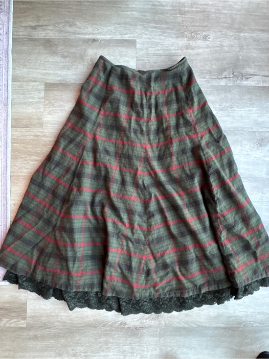 The J Peterman Company Dresses & Skirts - J Peterman Plaid Flannel Maxi Skirt w/ Lace Hem sz 10